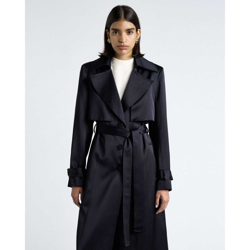 Cue Dark Ink Matte Satin Viscose Trench image number 3